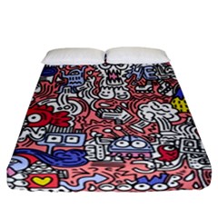 Hand-drawn-vector-illustration-doodle-funny-world-illustrator-line-tools-drawing-flat-design Fitted Sheet (california King Size) by Vaneshart