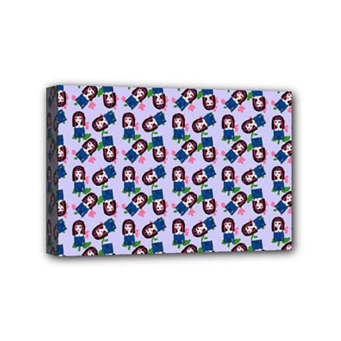 Goth Girl In Blue Dress Lilac Pattern Mini Canvas 6  X 4  (stretched) by snowwhitegirl