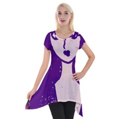 Purple Cat Ear Hat Girl Floral Wall Short Sleeve Side Drop Tunic by snowwhitegirl