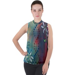 Flower Dna Mock Neck Chiffon Sleeveless Top by RobLilly
