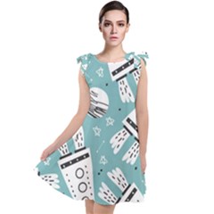 Cute Seamless Pattern With Rocket Planets Stars Tie Up Tunic Dress by BangZart