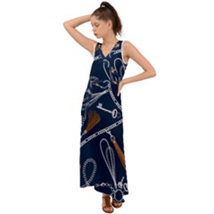Chains Seamless Pattern V-neck Chiffon Maxi Dress by BangZart