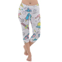 Cute Seamless Pattern With Space Lightweight Velour Capri Yoga Leggings by BangZart