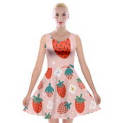 Strawberry Seamless Pattern Velvet Skater Dress by BangZart