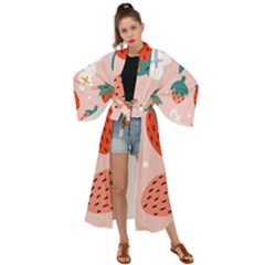 Strawberry Seamless Pattern Maxi Kimono by BangZart