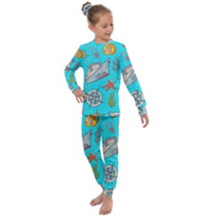 Colored Sketched Sea Elements Pattern Background Sea Life Animals Illustration Kids  Long Sleeve Set  by BangZart