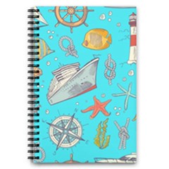 Colored Sketched Sea Elements Pattern Background Sea Life Animals Illustration 5 5  X 8 5  Notebook by BangZart