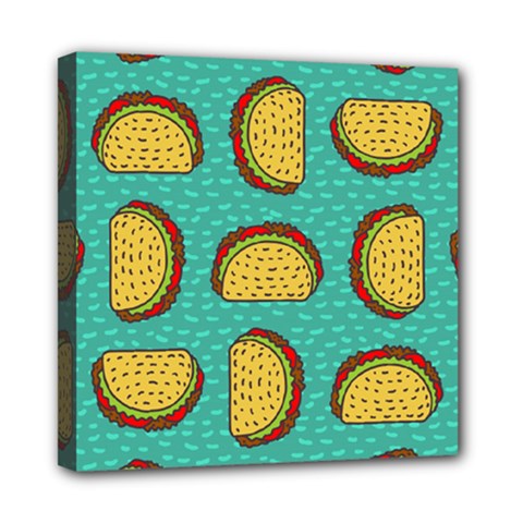 Taco Drawing Background Mexican Fast Food Pattern Mini Canvas 8  X 8  (stretched) by BangZart