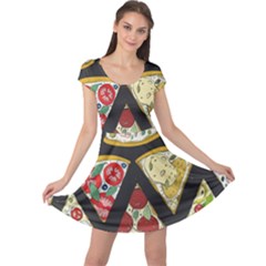 Vector Seamless Pattern With Italian Pizza Top View Cap Sleeve Dress by BangZart
