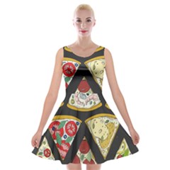 Vector Seamless Pattern With Italian Pizza Top View Velvet Skater Dress by BangZart