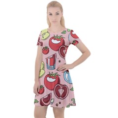 Tomato Seamless Pattern Juicy Tomatoes Food Sauce Ketchup Soup Paste With Fresh Red Vegetables Cap Sleeve Velour Dress  by BangZart