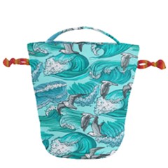 Sea Waves Seamless Pattern Drawstring Bucket Bag by BangZart