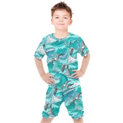 Sea Waves Seamless Pattern Kids  Tee And Shorts Set by BangZart