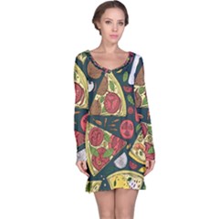 Vector Seamless Pizza Slice Pattern Hand Drawn Pizza Illustration Great Background Long Sleeve Nightdress by BangZart