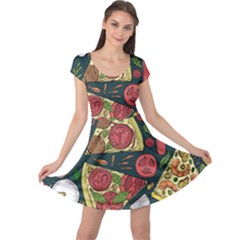 Vector Seamless Pizza Slice Pattern Hand Drawn Pizza Illustration Great Background Cap Sleeve Dress by BangZart