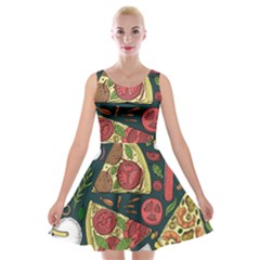 Vector Seamless Pizza Slice Pattern Hand Drawn Pizza Illustration Great Background Velvet Skater Dress by BangZart