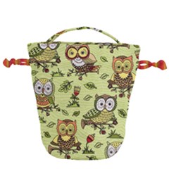 Seamless Pattern With Flowers Owls Drawstring Bucket Bag by BangZart