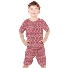 Pink Art With Abstract Seamless Flaming Pattern Kids  Tee And Shorts Set by BangZart