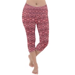 Pink Art With Abstract Seamless Flaming Pattern Lightweight Velour Capri Yoga Leggings by BangZart