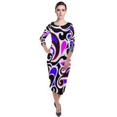 Retro Swirl Quarter Sleeve Midi Velour Bodycon Dress by dressshop