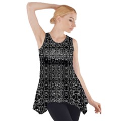Black And White Ethnic Ornate Pattern Side Drop Tank Tunic by dflcprintsclothing