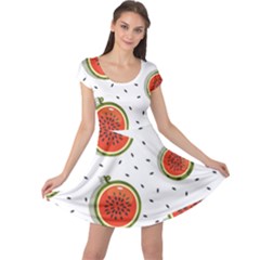 Seamless-background-pattern-with-watermelon-slices Cap Sleeve Dress by BangZart
