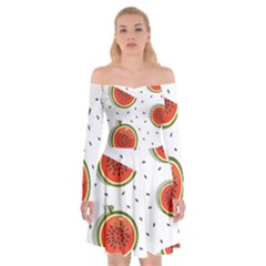 Seamless-background-pattern-with-watermelon-slices Off Shoulder Skater Dress by BangZart