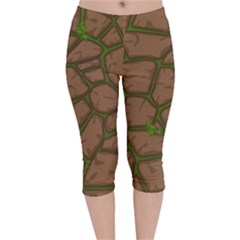Cartoon Brown Stone Grass Seamless Background Texture Pattern Velvet Capri Leggings  by BangZart