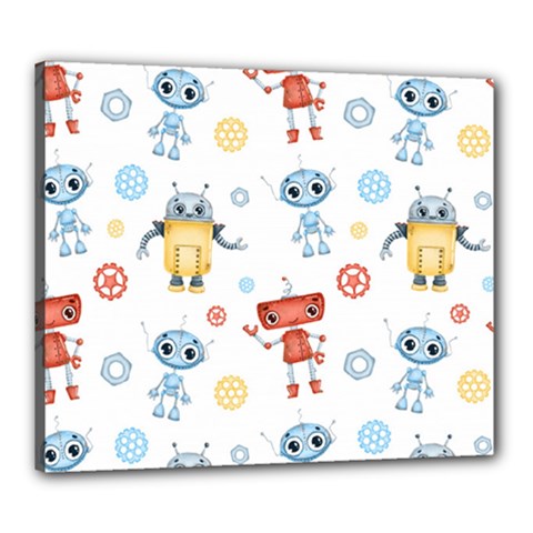Cute Cartoon Robots Seamless Pattern Canvas 24  X 20  (stretched) by BangZart