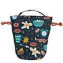 Seamless pattern with breakfast symbols morning coffee Drawstring Bucket Bag View2