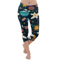 Seamless Pattern With Breakfast Symbols Morning Coffee Lightweight Velour Capri Yoga Leggings by BangZart