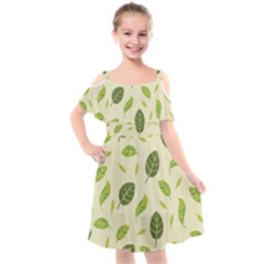 Leaf Spring Seamless Pattern Fresh Green Color Nature Kids  Cut Out Shoulders Chiffon Dress by BangZart