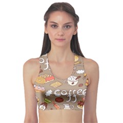 Vector Seamless Pattern With Doodle Coffee Equipment Sports Bra by BangZart