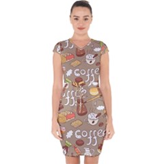 Vector Seamless Pattern With Doodle Coffee Equipment Capsleeve Drawstring Dress  by BangZart