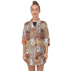 Vector Seamless Pattern With Doodle Coffee Equipment Half Sleeve Chiffon Kimono by BangZart