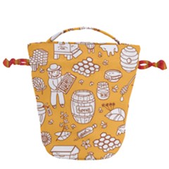 Vector Honey Element Doodle Seamless Pattern With Beehive Beeke Drawstring Bucket Bag by BangZart
