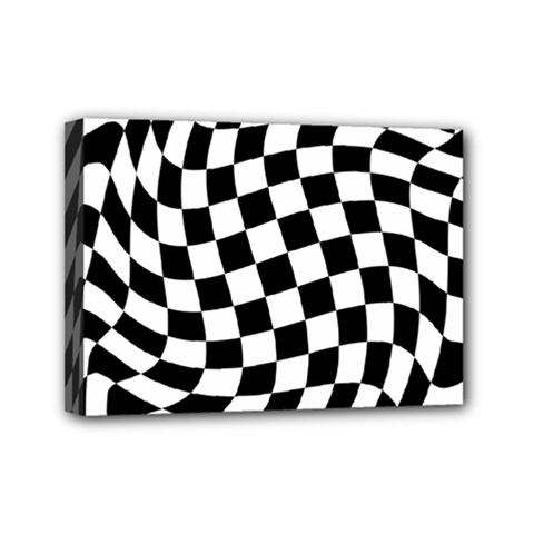 Weaving Racing Flag, Black And White Chess Pattern Mini Canvas 7  X 5  (stretched) by Casemiro