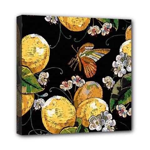 Embroidery Blossoming Lemons Butterfly Seamless Pattern Mini Canvas 8  X 8  (stretched) by BangZart