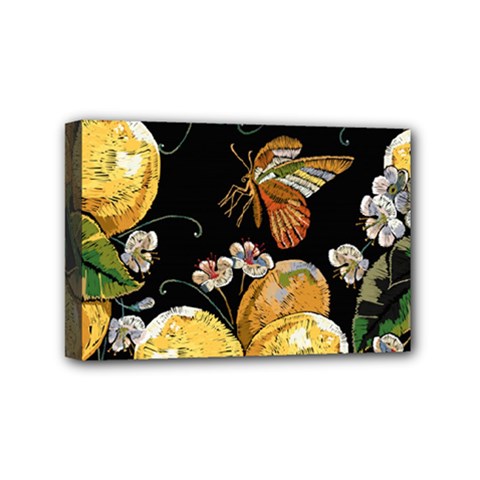 Embroidery Blossoming Lemons Butterfly Seamless Pattern Mini Canvas 6  X 4  (stretched) by BangZart