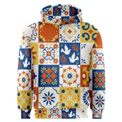 Mexican Talavera Pattern Ceramic Tiles With Flower Leaves Bird Ornaments Traditional Majolica Style Men s Overhead Hoodie by BangZart