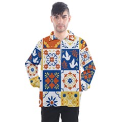 Mexican Talavera Pattern Ceramic Tiles With Flower Leaves Bird Ornaments Traditional Majolica Style Men s Half Zip Pullover by BangZart