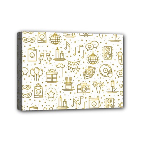 Birthday Party Seamless Pattern Gold Party Decor Elements Birthday Cake Gift Confetti Festive Event  Mini Canvas 7  X 5  (stretched) by BangZart
