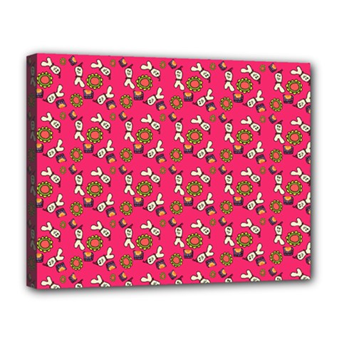 Clown Ghost Pattern Pink Canvas 14  X 11  (stretched) by snowwhitegirl