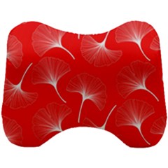 White Abstract Flowers On Red Head Support Cushion by Dushan