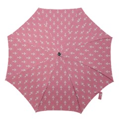 White And Pink Art-deco Pattern Hook Handle Umbrellas (large) by Dushan