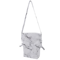 White Faux Marble Folding Shoulder Bag by Dushan