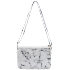 White Faux Marble Texture  Double Gusset Crossbody Bag by Dushan