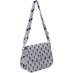 Black And White Art-deco Pattern Saddle Handbag by Dushan