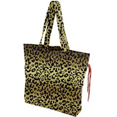Gold And Black, Metallic Leopard Spots Pattern, Wild Cats Fur Drawstring Tote Bag by Casemiro