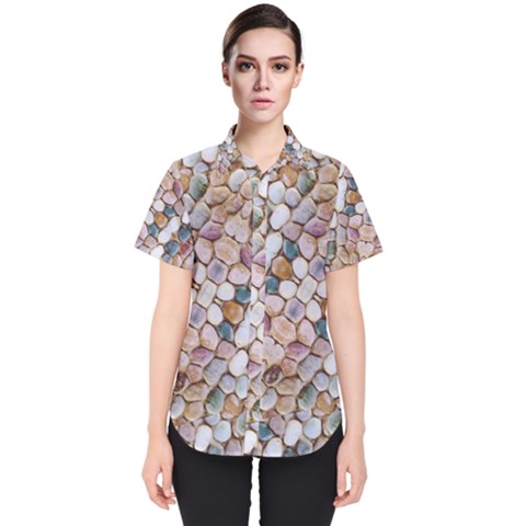 Rounded Stones Print Motif Women s Short Sleeve Shirt by dflcprintsclothing